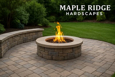 Custom stone patio and outdoor fire pit by Maple Ridge Hardscapes Custom stone patio and outdoor fire pit by Maple Ridge Hardscapes